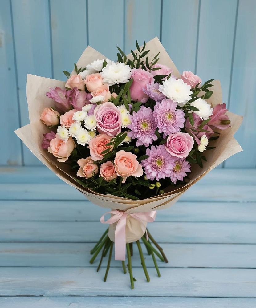 Букет цветов из: Хризантемы, Розы и Альстромерии в Инкермане