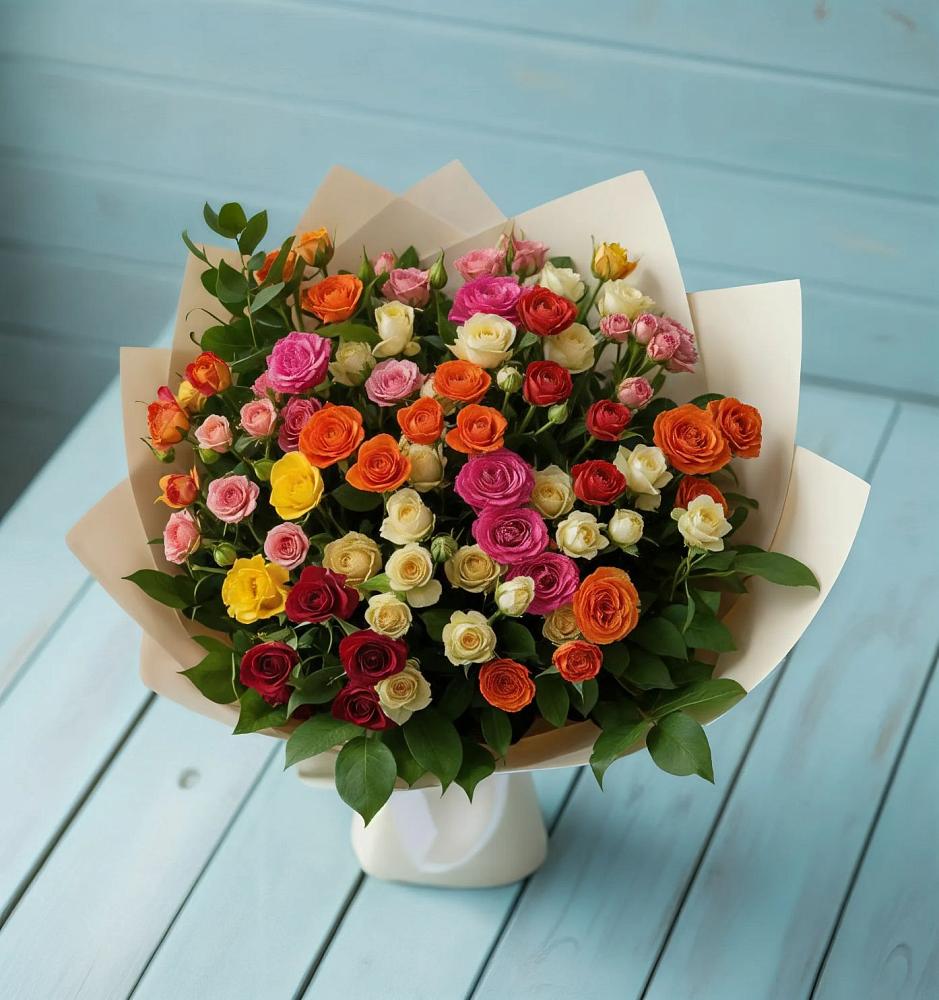 Букет Микс из разноцветных кустовых роз в Инкермане