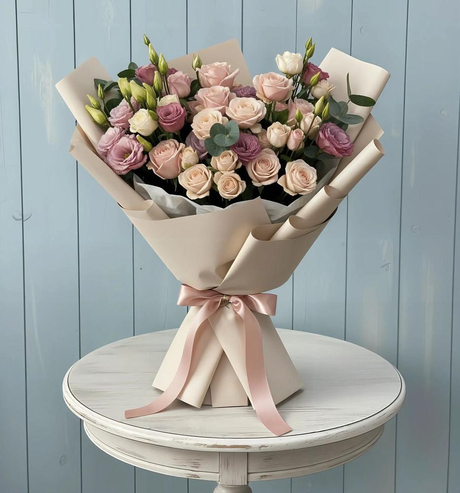 Букет цветов из: Розы и Лизиантусы в Инкермане