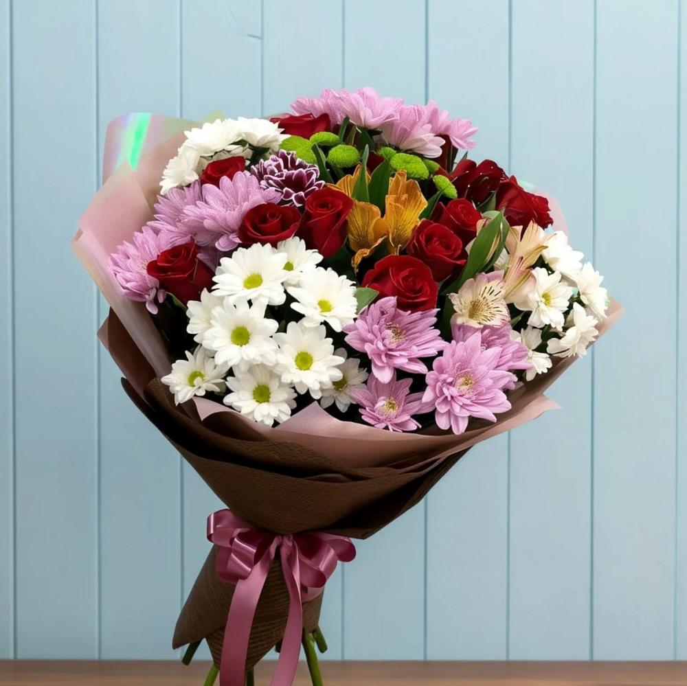 Букет цветов из: Розы, Хризантемы и Альстромерии в Инкермане