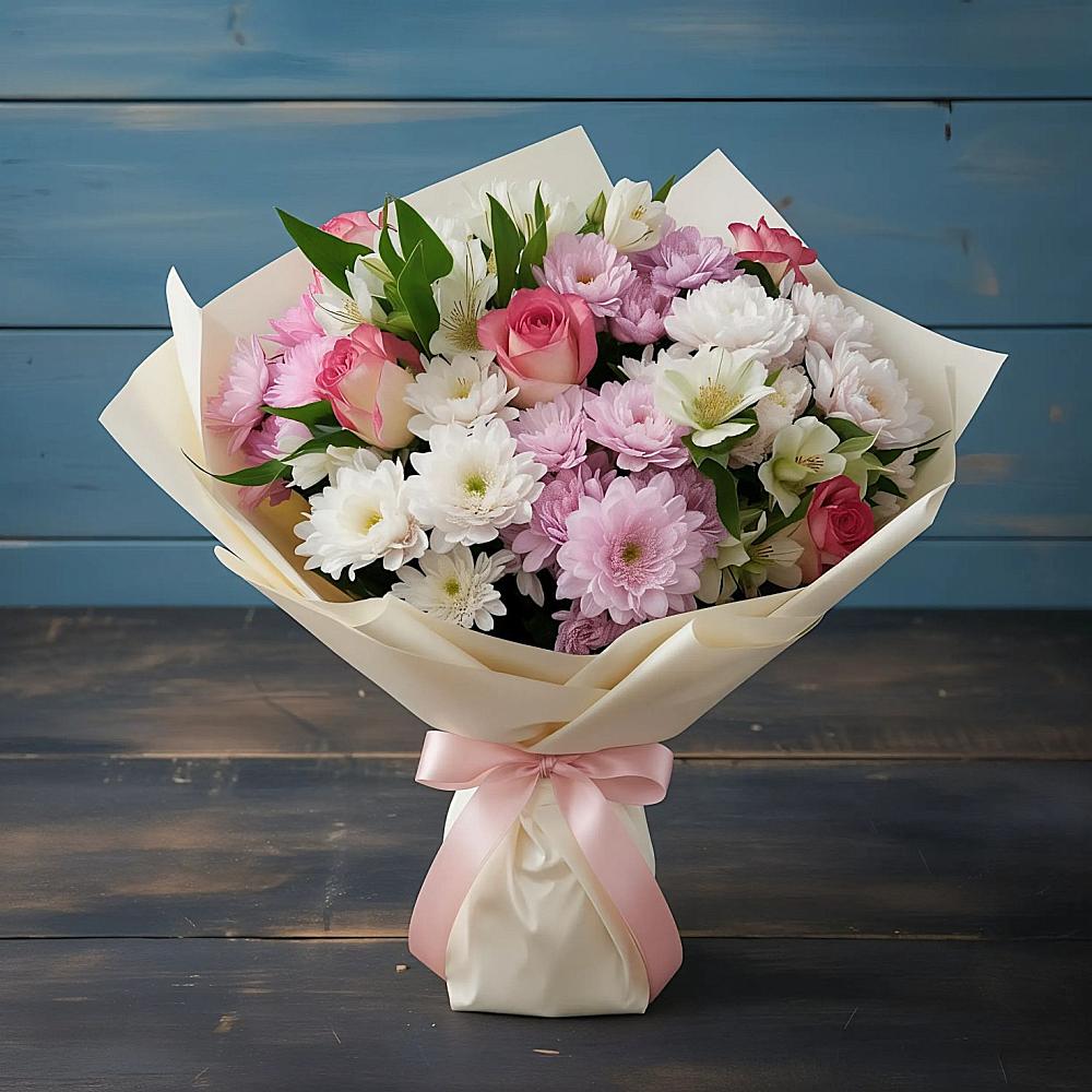 Букет цветов из: Хризантемы, Альстромерии и Розы в Инкермане